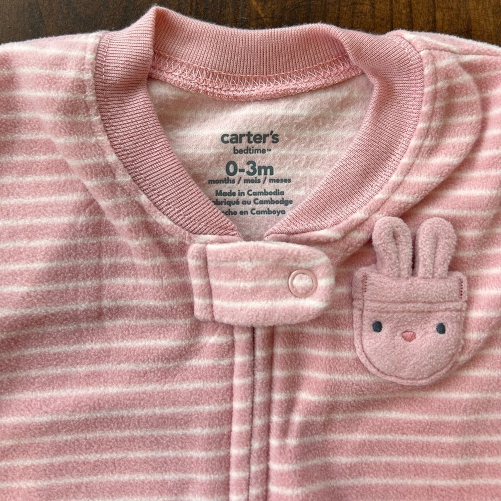 Carters 0-3 Months Pink Striped Bunny Long-Sleeve Wearable Blanket Sleep Sak - Picture 2 of 4